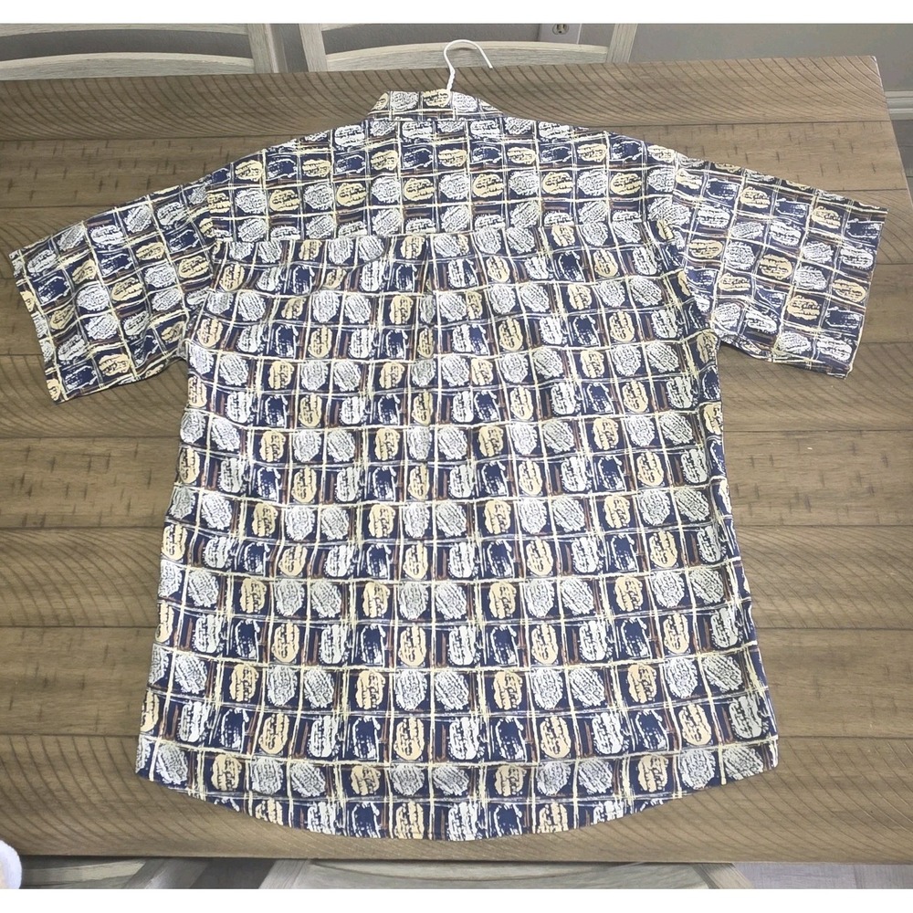 Alexander Martin 100% Cotton Button Up Shirt Large Blue Geometric Print Vintage - Picture 6 of 11